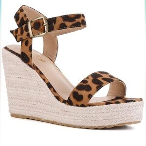 Platform Wedge Sandals Leopard Print Ankle Strap Open Toe Size 9